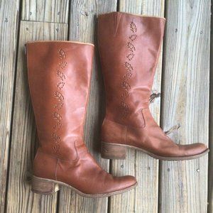 Timberland Tall Boots Flora Cognac Leather Perforated Floral Cutout Size 10